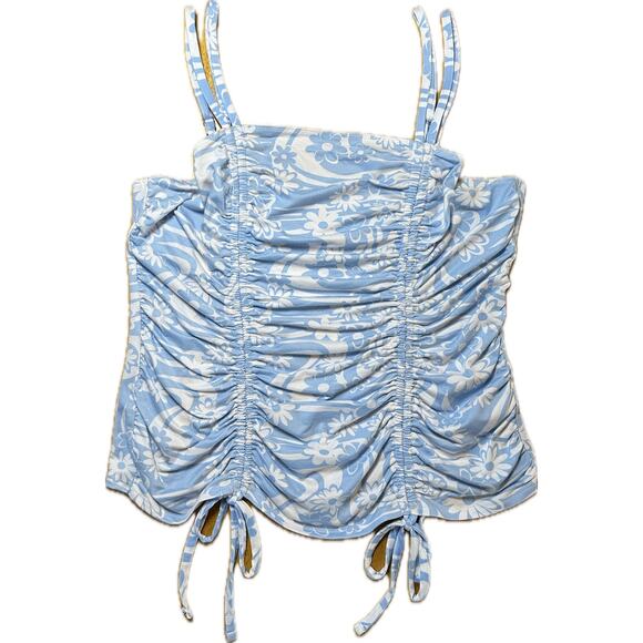 No‎ Boundaries Floral Tank Top XL Blue Adjustable Straps Shirred Tie Side Women - Picture 1 of 5